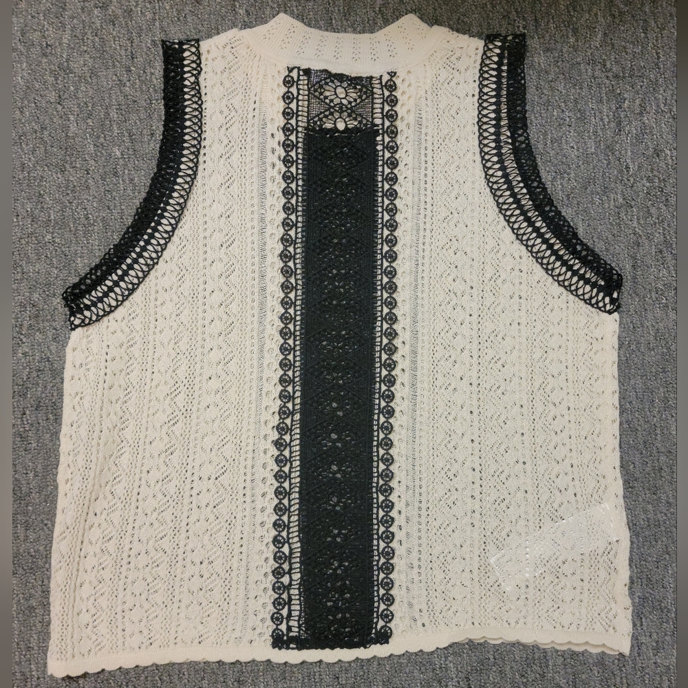 Mango Mng Beige/Black Crochet Lace Tank Top, Us M - image 3